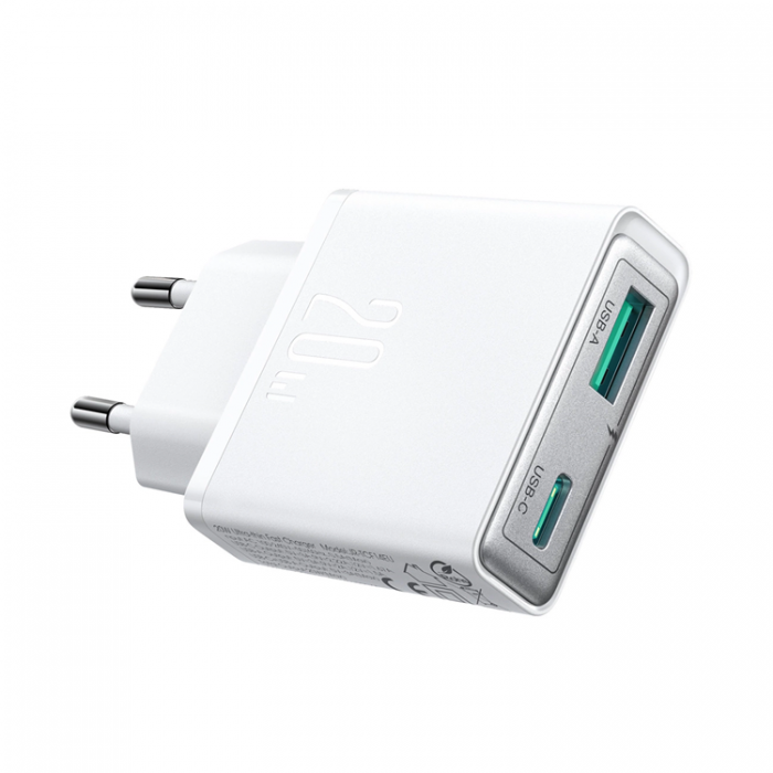 Joyroom - Joyroom Snabbladdare 20W USB-A - USB-C Super Slim - Vit