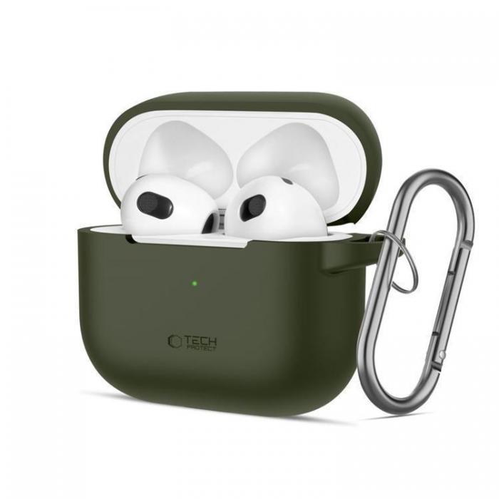 Tech-Protect - Tech-Protect Apple Airpods 3 Skal Silikon Hook - Olivgrn