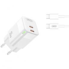 XO - XO Snabbladdare 35W 2x USB-C med Kabel CE07 PD - Vit