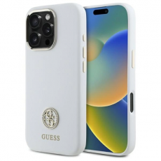 Guess - Guess iPhone 16 Pro Max Mobilskal Silikon Logo Strass 4G - Vit