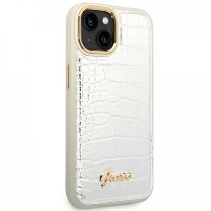 Guess - GUESS iPhone 14 Skal Croco Collection - Silver