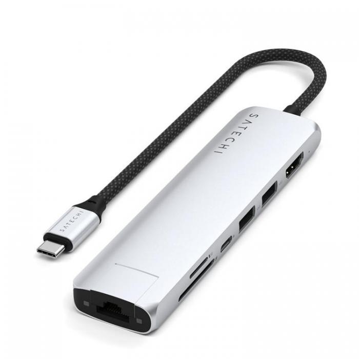 Satechi - Satechi 7-i-1 HUBB USB-C Slim Multiport Adapter med Ethernet - Silver