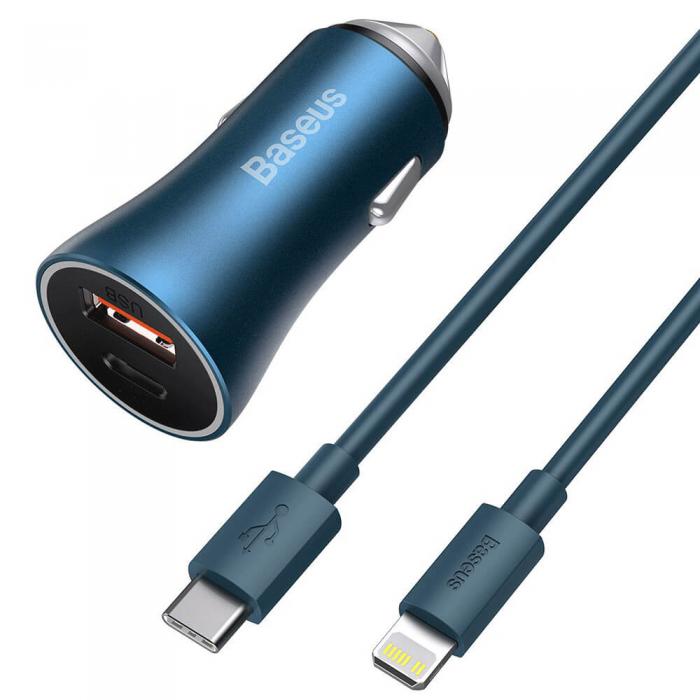 BASEUS - BASEUS billaddare 40W Kabel USB-C till Lightning 1m