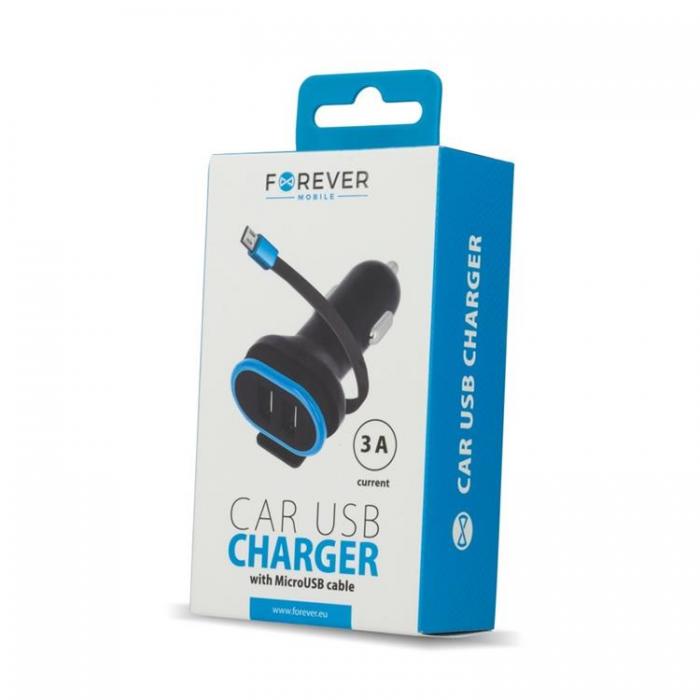 Forever - Forever Billaddare 2x USB 3A med Micro-USB Kabel 0,2m CC-02