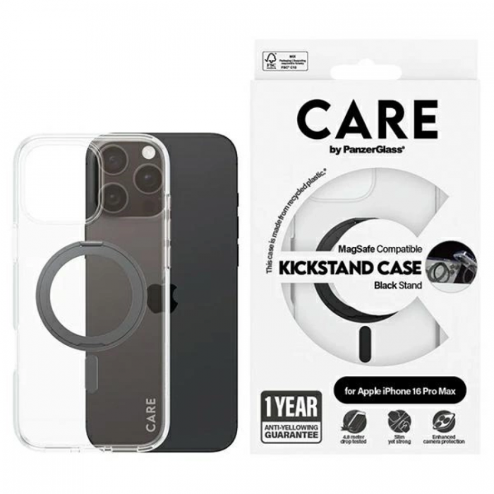 PanzerGlass - CARE By PanzerGlass iPhone 16 Pro Max Mobilskal MagSafe Kickstand - Svart