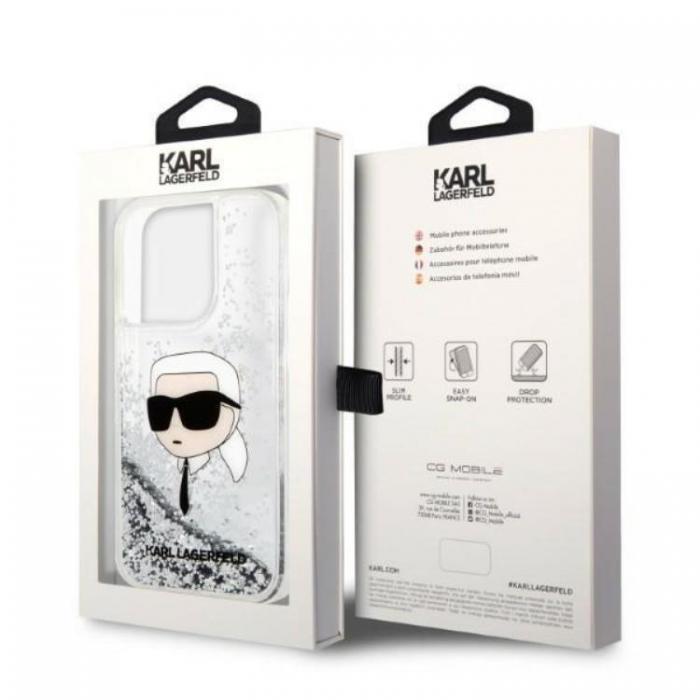 KARL LAGERFELD - Karl Lagerfeld iPhone 14 Pro Skal Glitter Karl Head - Silver