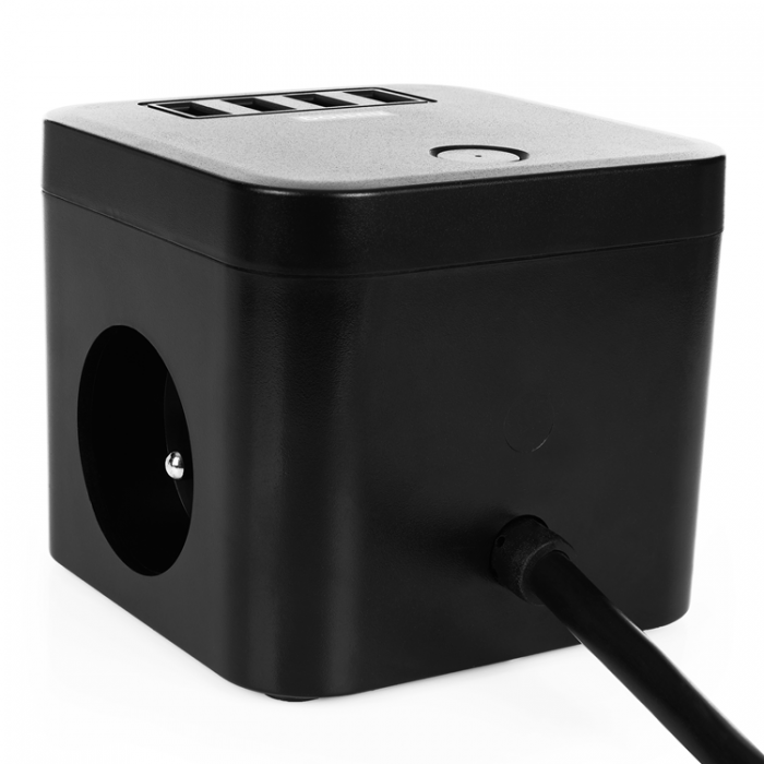 Huslog - Huslog Cube Extension Cord 3 Sockets EMX-190224 - Svart