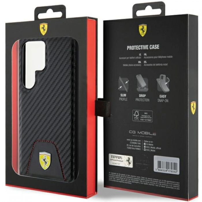 Ferrari - Ferrari Galaxy S24 Ultra Mobilskal Carbon Stitched Bottom - Svart