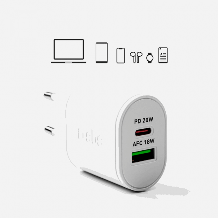 SBS - SBS Snabbladdare 20W USB-A USB-C med PD - Vit