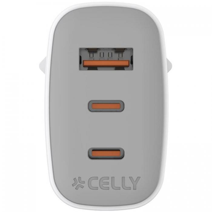 Celly - Celly Snabbladdare GaN 1 x USB-A + 2 x USB-C PD 65W - Vit