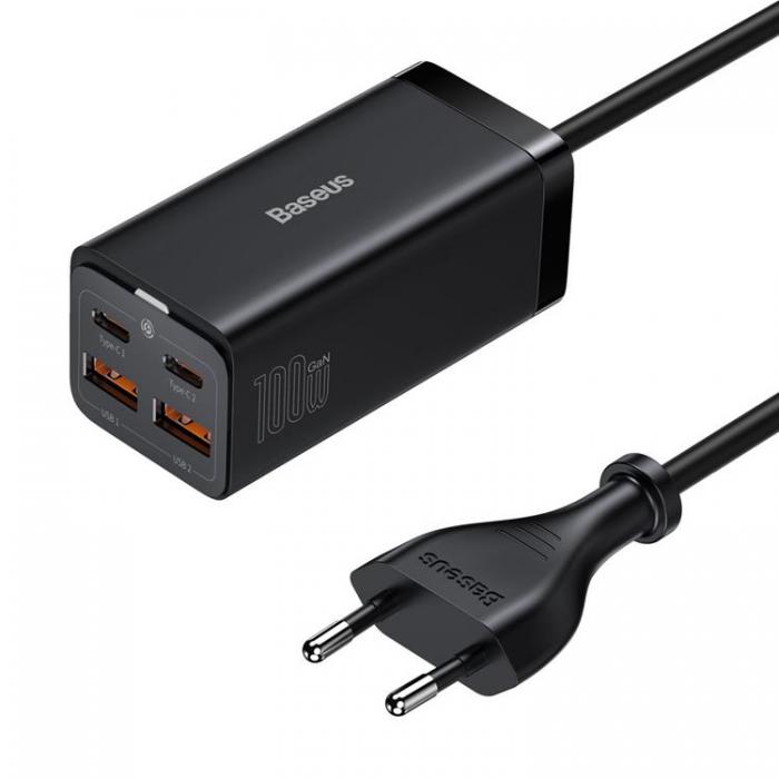 BASEUS - Baseus Vggladdare 2x USB-C/2x USB-A GaN3 100W - Svart