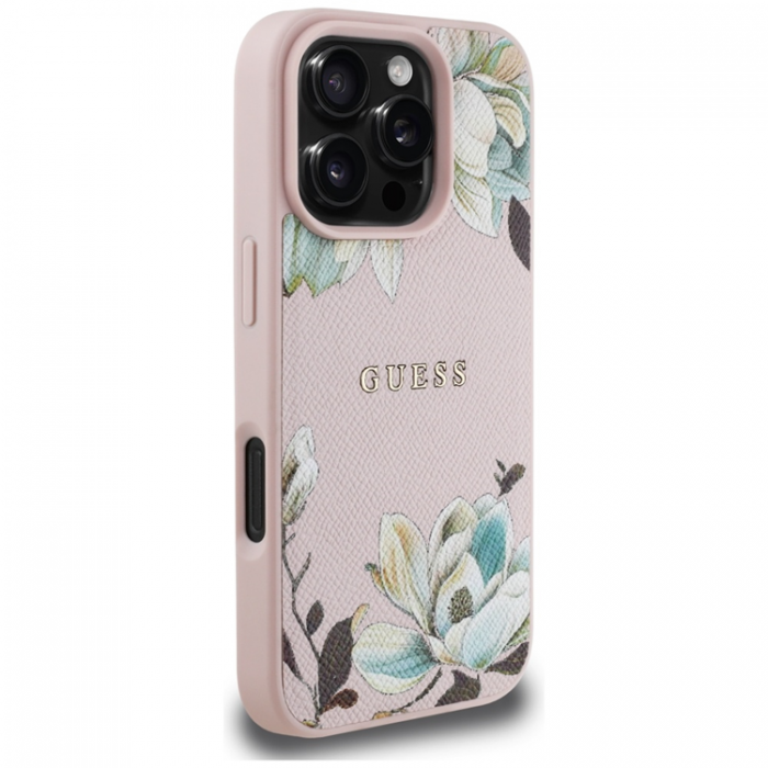 Guess - Guess iPhone 16 Pro Mobilskal Magsafe Flower Pattern - Rosa