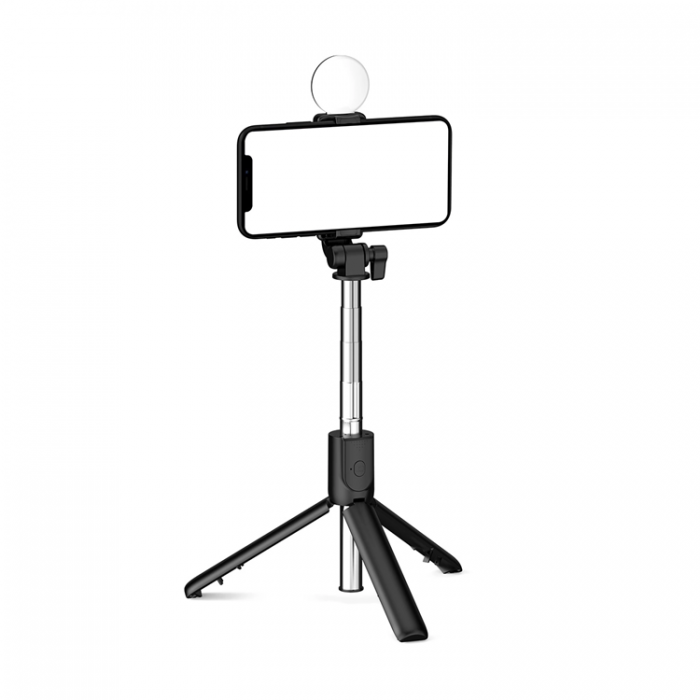 A-One Brand - Selfie Stick WH1YXS Telescopic Tripod 1m med Rund Lampa Svart