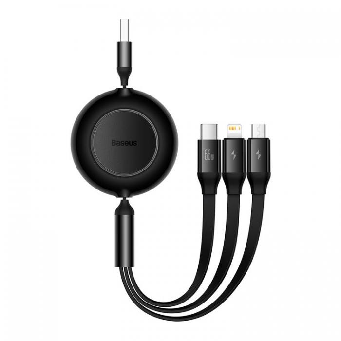 BASEUS - Baseus 3in1 Retractable USB/MicroUSB/Lightning/Typ-C 66W 1.1m