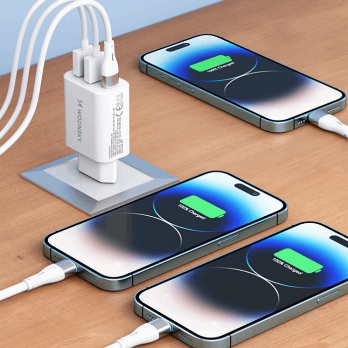 Wozinsky - Wozinsky Vggladdare 30W USB-C/2 x USB-A - Vit