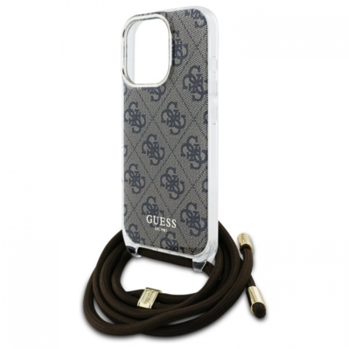 Guess - Guess iPhone 16 Pro Mobilskal Crossbody Cord 4G Print - Brun