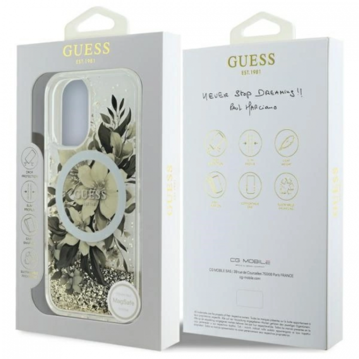 Guess - Guess iPhone 16 Mobilskal MagSafe Liquid Glitter Flower