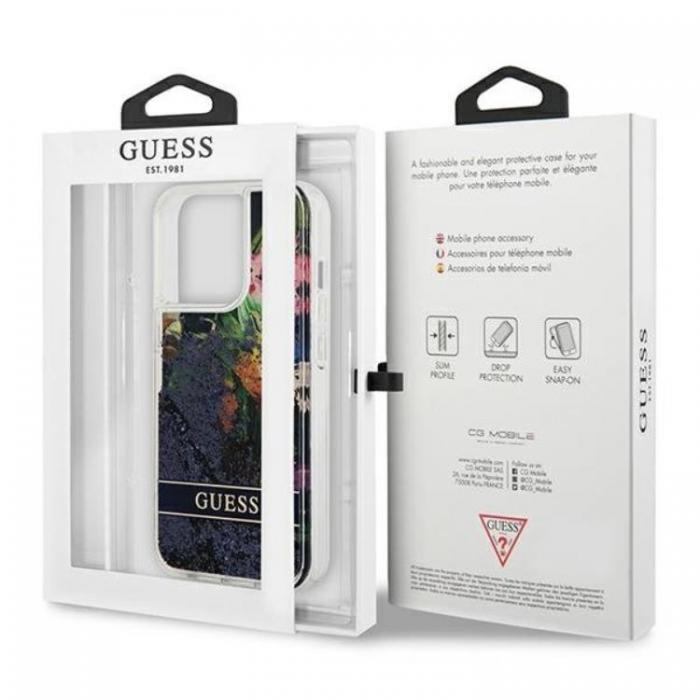 Guess - Guess iPhone 13 Pro Skal Flower Liquid Glitter - Bl