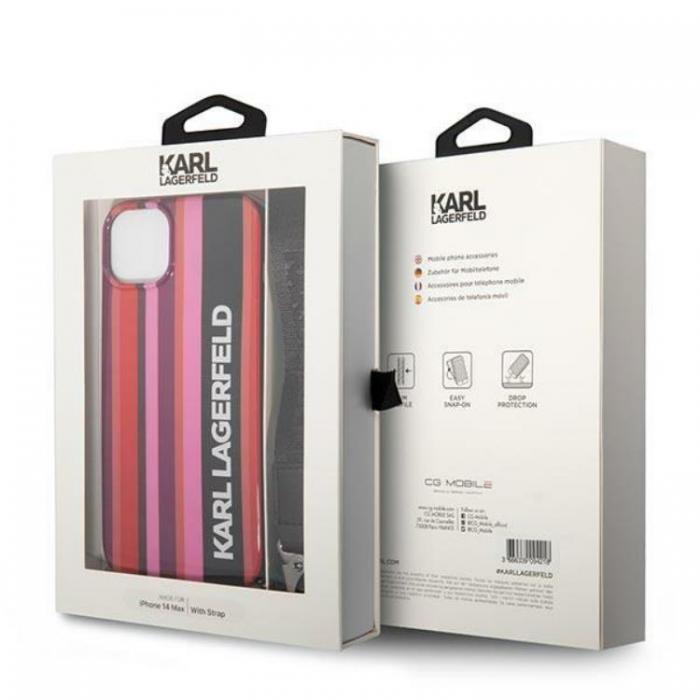 KARL LAGERFELD - Karl Lagerfeld iPhone 14 Skal med halsband Stripes Strap - Rosa