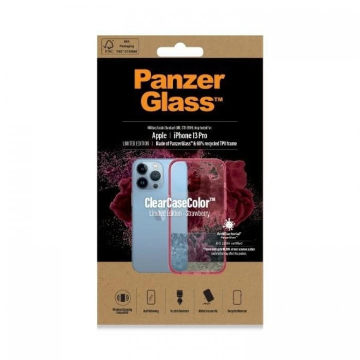 PanzerGlass - PanzerGlass iPhone 13 Pro Mobilskal Antibacterial - Transparent/Rosa