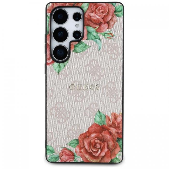 Guess - Guess Galaxy S25 Ultra Mobilskal MagSafe Flowers Print Metal Logo - Rosa