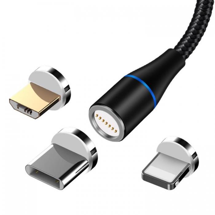 Maxlife - Maxlife Magnetisk USB-A till USB-C, Lightning, microUSB kabel 1m