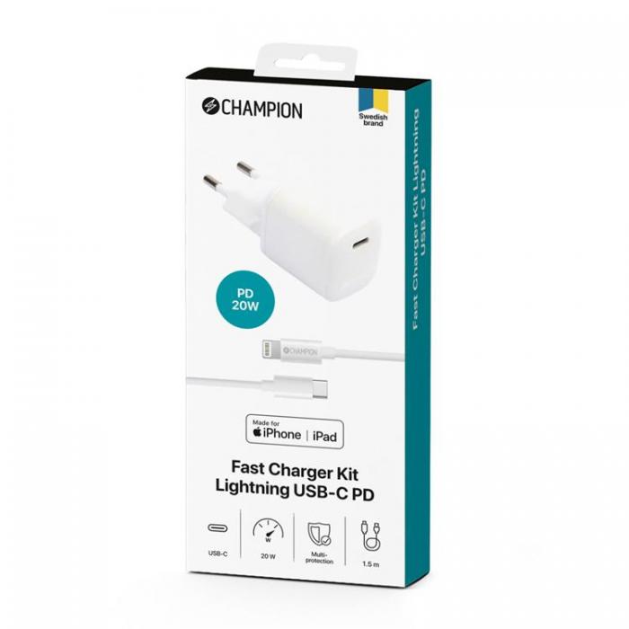 Champion - Champion Vggladdare 20W + USB-C till Lightning Kabel - Vit