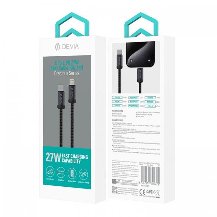 Devia - Devia USB-C Till Lightning 1m Kabel 27W 3A PD Gracious Svart