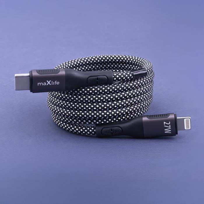 Maxlife - Maxlife USB-C/Lightning 1m Kabel 27W Magnetic Nylon - Svart