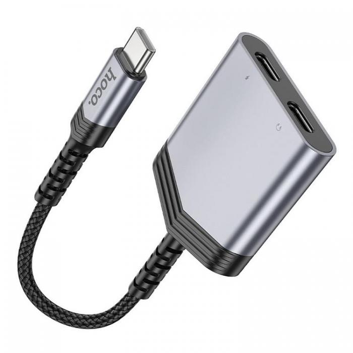 Hoco - HOCO 2in1 USB-C Till 2x USB-C 27W AUX Adapter LS40 - Gr