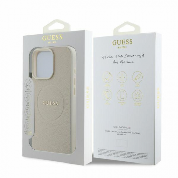 Guess - Guess iPhone 16 Pro Max Mobilskal Magsafe Grained Ring - Beige