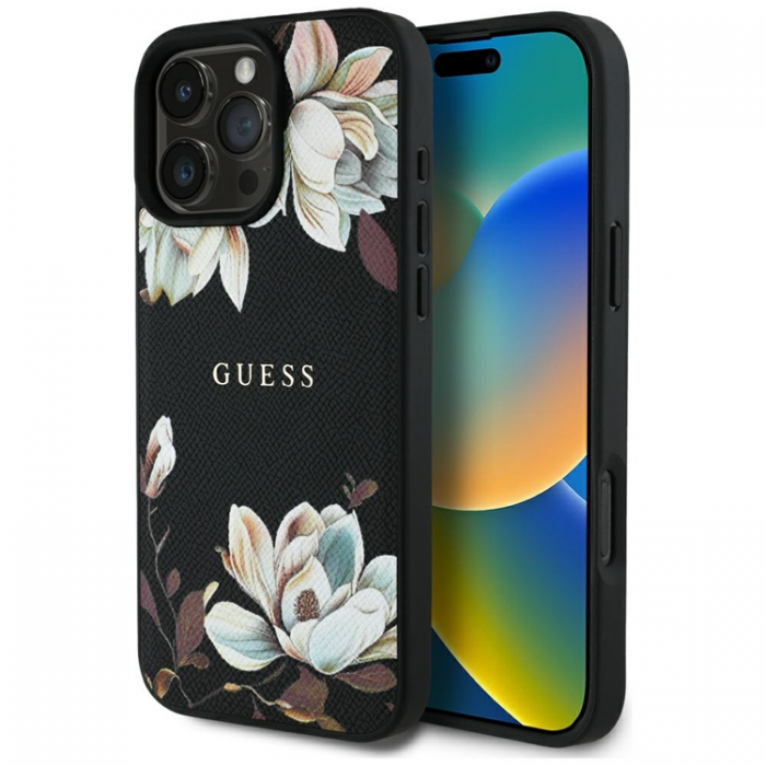 Guess - Guess iPhone 16 Pro Mobilskal Magsafe Flower Pattern - Svart