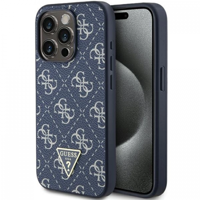 Guess - Guess iPhone 15 Pro Mobilskal Triangle Metall Logo - Bl