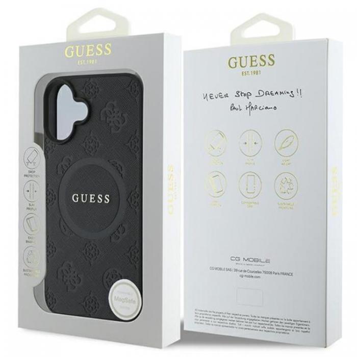 Guess - Guess iPhone 16 Mobilskal Magsafe Saffiano Peony Classic Logo - Svart