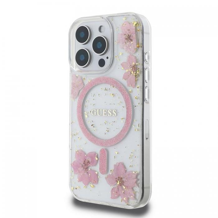 Guess - Guess iPhone 16 Pro Mobilskal MagSafe Resin Flower Glitter - Rosa