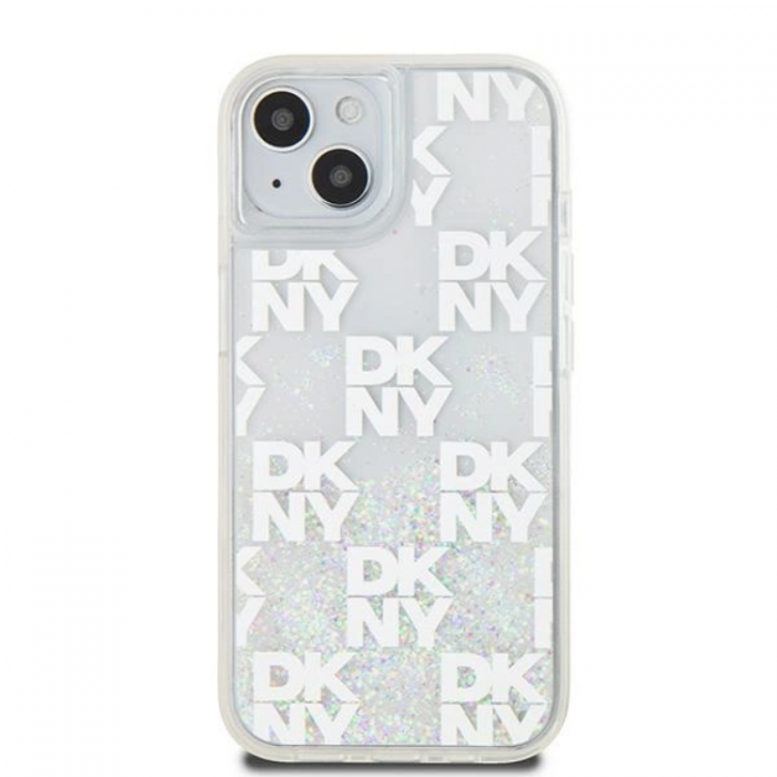 DKNY - DKNY iPhone 14 Mobilskal Liquid Glitter Multi Logo - Vit