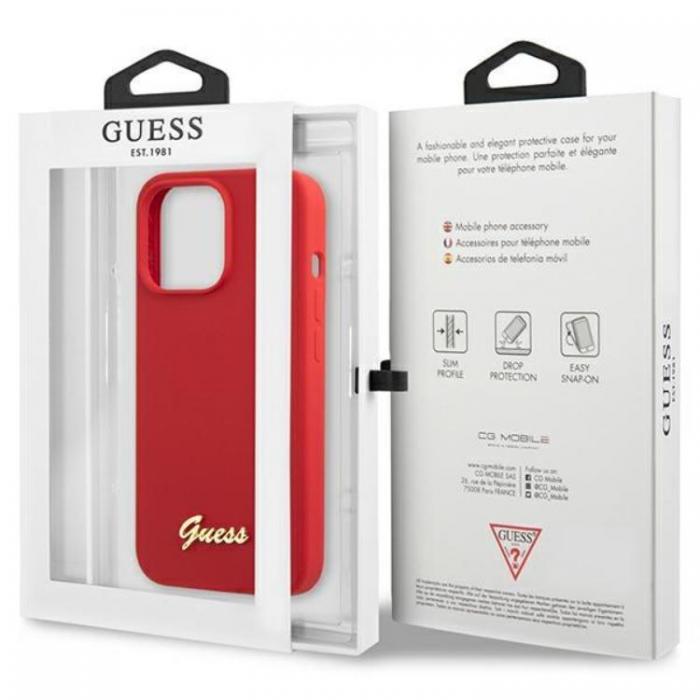 Guess - Guess iPhone 13 Pro Max Mobilskal Silicone Script Gold Logo - Rd