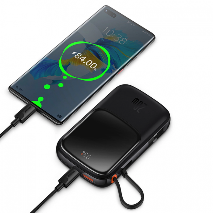 BASEUS - Baseus Powerbank Qpow 10000mAh USB Typ-C Kabel 22.5W - Lila