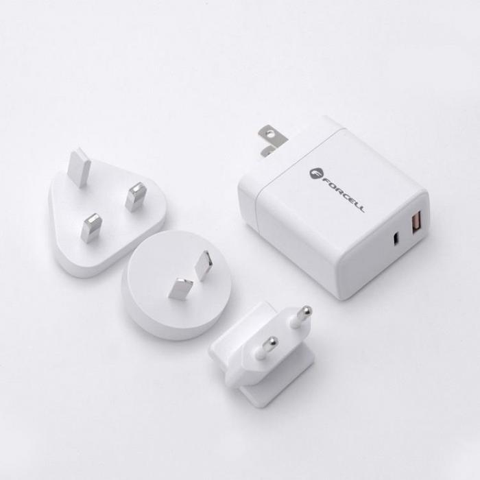 Forcell - Forcell F-Energy 3in1 Vggladdare 45W USB-C/USB-A med utbytbara pluggar