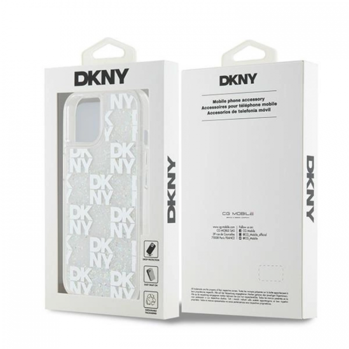 DKNY - DKNY iPhone 14 Mobilskal Liquid Glitter Multi Logo - Vit