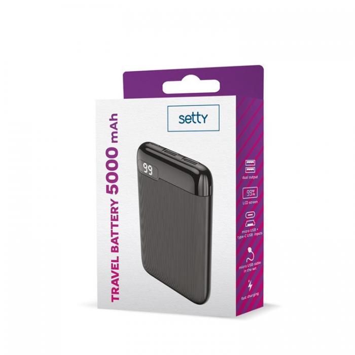 Setty - Setty Powerbank 5000 mAh LCD SPBL-05 - Svart