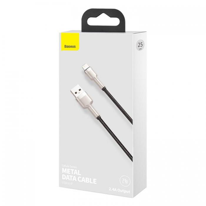 BASEUS - Baseus USB Till Lightning 0.25m Kabel 2.4A Cafule Metal Svart