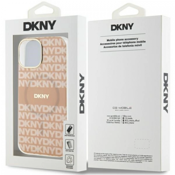 DKNY - DKNY iPhone 15/14/13 Mobilskal Magsafe IML Mono & Stripe - Rosa