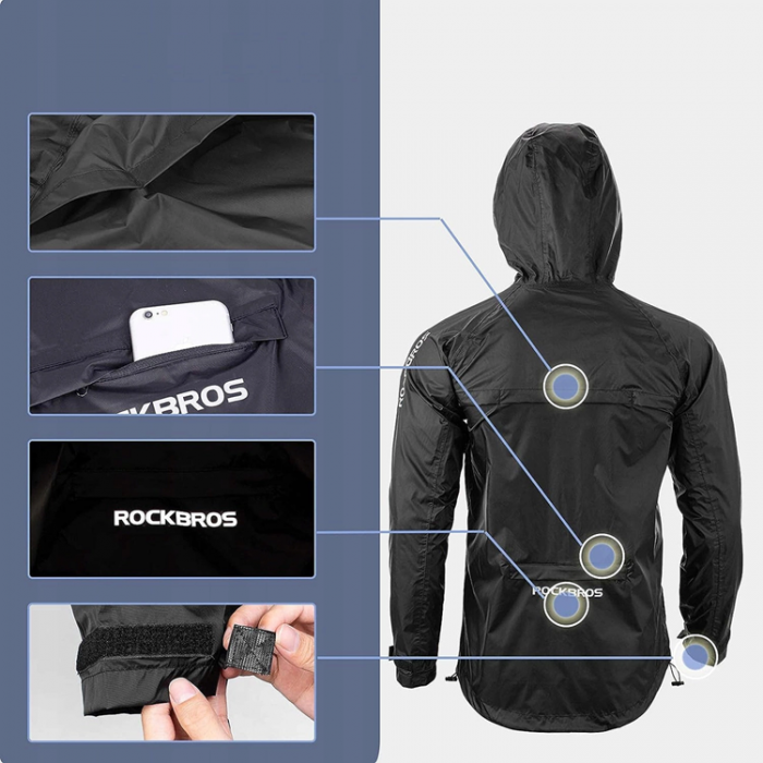 Rockbros - Rockbros Ventilerande Vindtt Regnjacka XXXL - Svart