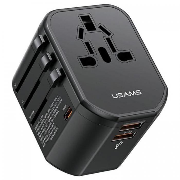 USAMS - USAMS Universal Reseladdareadapter 20W 1x USB-C 2xUSB US/AU/EU/UK T59