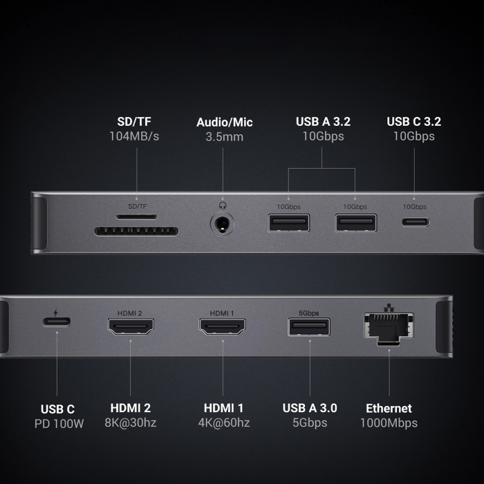 Ugreen - Ugreen 13in1 HUB USB-C Med HDMI, Display Port, RJ45, Aux, USB-C - Gr