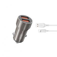 XO - XO Billaddare 2x USB 2,4A + Lightning Kabel CC48 - Grå