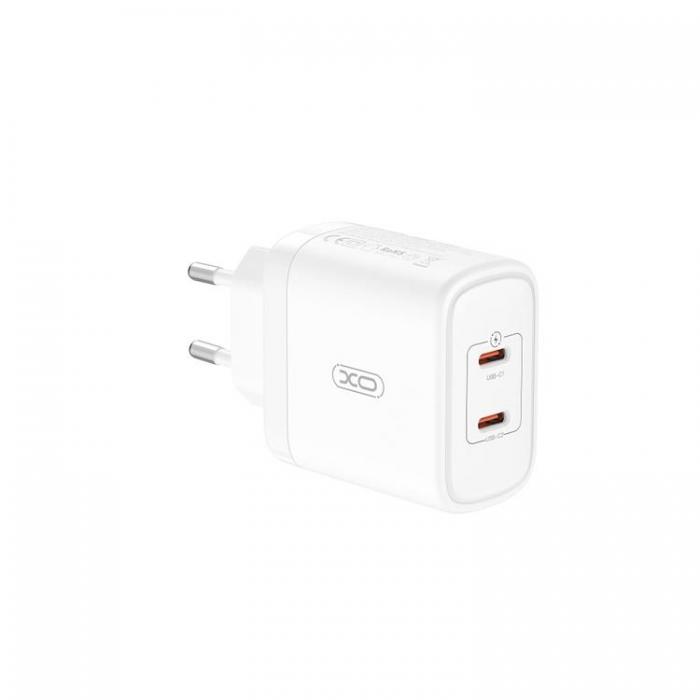 XO - XO Snabbladdare 2x USB-C 50W med USB-C/Lightning Kabel PD Vit