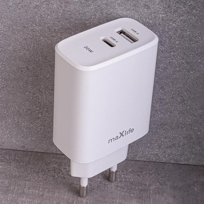 Maxlife - Maxlife Snabbladdare USB-C Till USB 20W PD QC - Vit