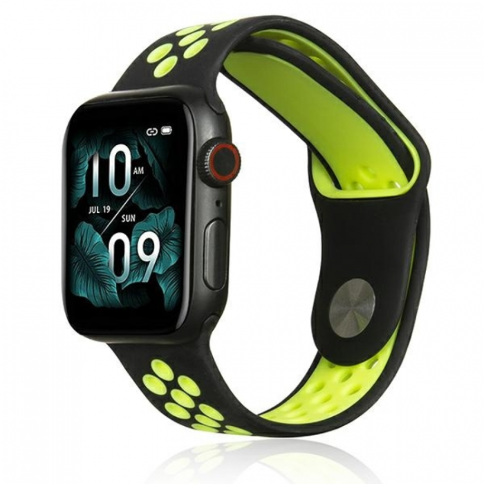 Beline - Beline Apple Watch (42/44/45/49mm) Armband Sport Silikon - Svart/Lime